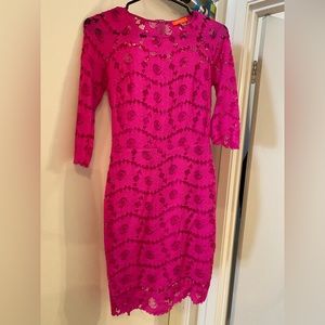 Hot pink, quarter sleeve, knee length dress